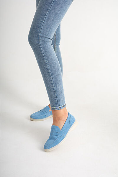 Туфли лоферы замшевые голубые женские v7-1056-06s