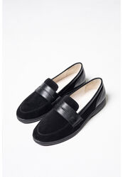 Туфли лоферы замшевые женские черные v7-1056-06