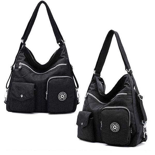 Сумка тоут жіноча стильна на плече сумка-рюкзак чорна текстиль 77005B-A