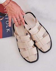 Босоніжки світлі бежеві шкіра натуральна чорна підошва v7-110-40be