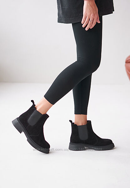 Ботинки челси замша натуральная черные v7-ast-72ch