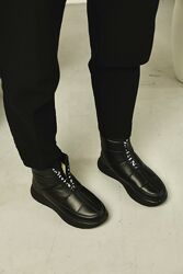 Дутики кожаные женские низкие зима молния сверху v7-lus-23