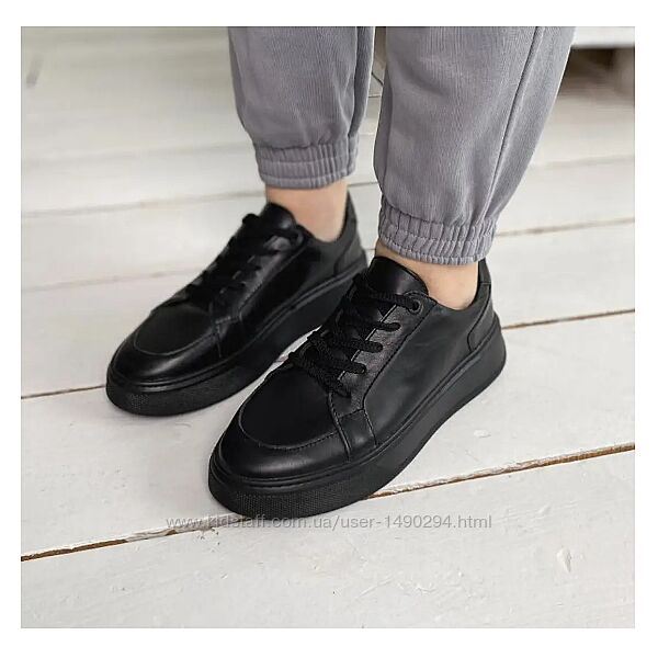 Кроссовки кеды женские кожаные комфорт черные