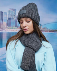 Шапка вязаная женская  шарф комплект темно-серый Онтарио 