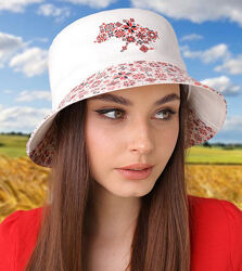 Панама женская летняя белый принт красный