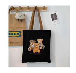 Сумка шоппер женская черная тканевая