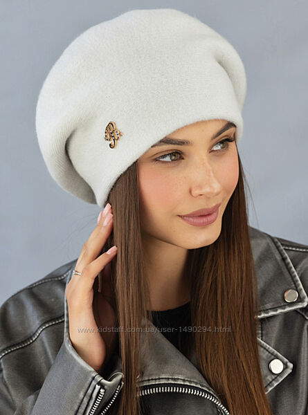Берет вязаный зимний женский белый Ива