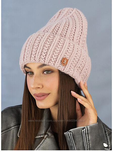 Шапка вязаная женская пудра Юна