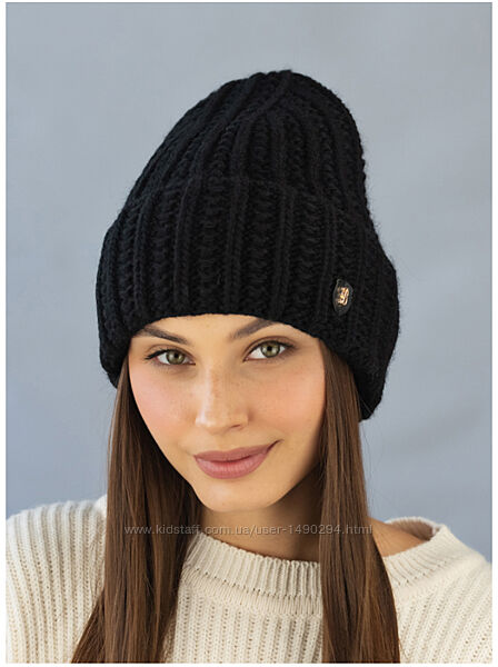 Шапка вязаная женская черный Юна