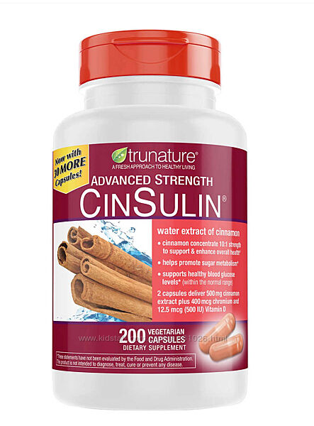 Trunature CinSulin 200 капсул екстракт кориці 500 мг зниження рівня цукру