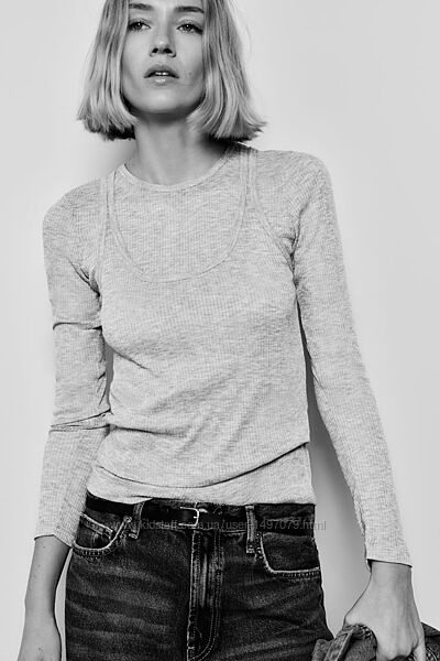 Двуслойный трикотажный лонгслив ZARA, p. M, L