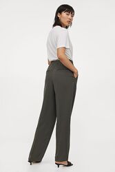 Новые брюки штаны прямого кроя высокая эластичная талия цвета хаки от H&M