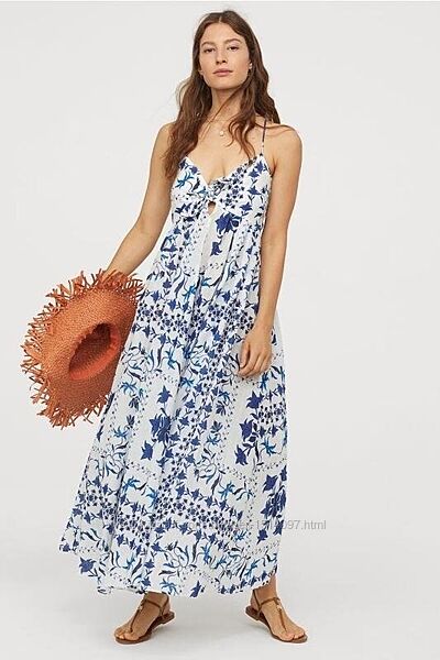 Широкое длинное платье хлопковый сарафан принт флористический от H&M