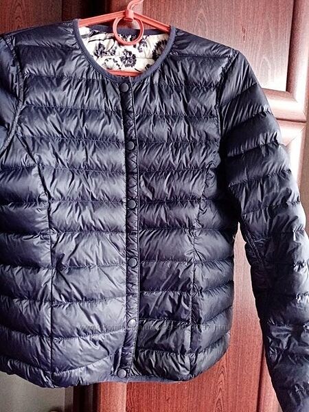 Двухсторонний пуховик женская стеганая куртка цветочный принт темно-синий