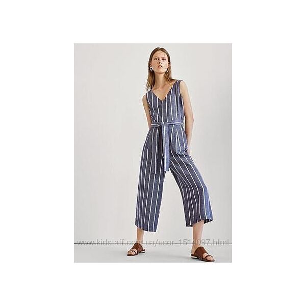 Льняной комбинезон ромпер клюлоты в полоску принт 100 лен от Massimo Dutti