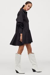 Широкая туника хлопковое платье рубашка с объемными рукавами от H&M