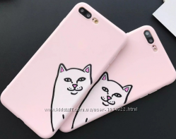 Розовый силиконовый чехол с белым котом для iphone 7 8 7pl 8pl 