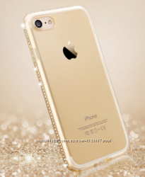 Силиконовый золотой чехол с камнями сваровски для Iphone 5 5s 6 6s 7 7плюс