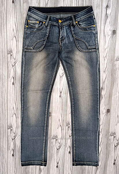 Жіночі джинси з потертостями прямий крій тягнуться р.48-50  32