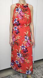 Шифонова сукня максі помаранчева з квітами р.48-50 F&F відкриті плечі