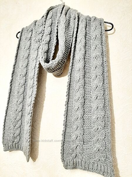 Красивый длинный шарф серый полушерсть тёплый женский демисезон-зима 