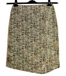 Стильная юбка прямая с разрезом спереди оливковая-бежевая-коричневая прямая