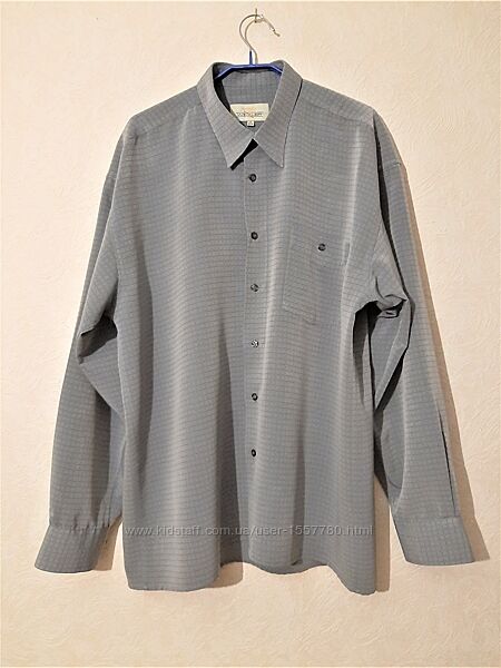 Брендовая мужская рубашка серая-чёрная клеточка большой размер 52/54 Wexler
