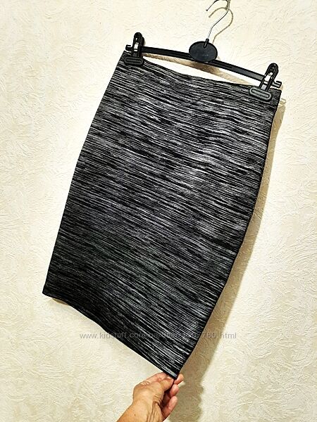 Спідниця-олівець міді чорно-сіра в смужку стрейч-трикотаж жіноча р48 юбка