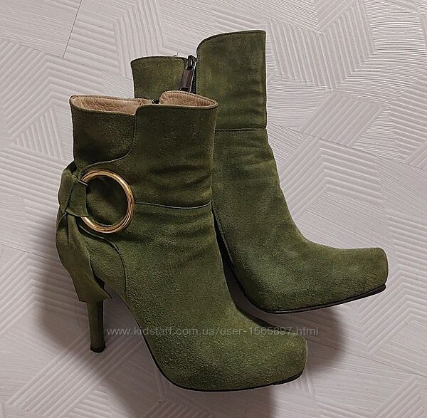 Ботильони жіночі замшеві зелені fellini p.38