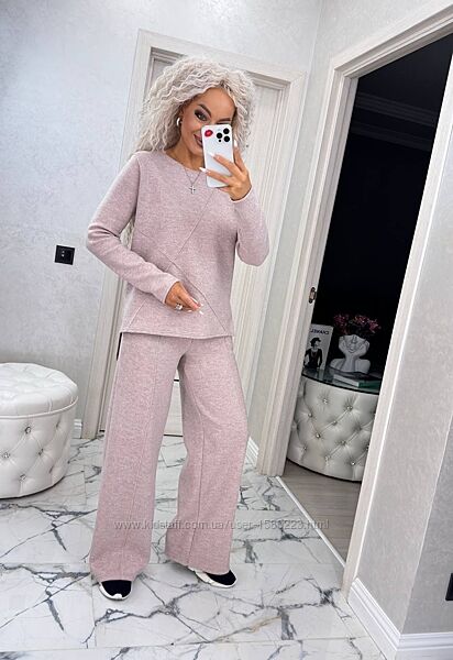 Стильний та теплий ангоровий костюм кльош зі стрілками 40-50рр