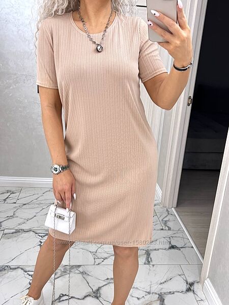 Літня сукня-футболка в рубчик вільного фасону 40-54рр асортимент кольорів