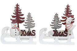 Новогодний декор c LED подсветкой Сани с фигуркой 10см, 2 вида