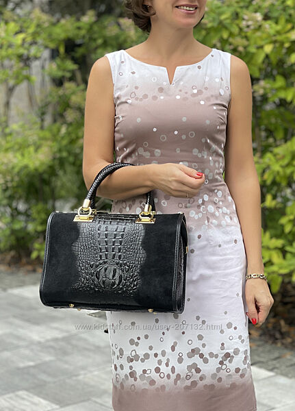 Замшевий саквояж з принтом під крокодила, Італія, кольори в асортименті