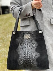 Замшева сумка на плече з принтом під крокодила, Італія