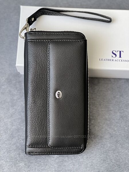 Чоловічий шкіряний чорний гаманець-клатч ST 027 black