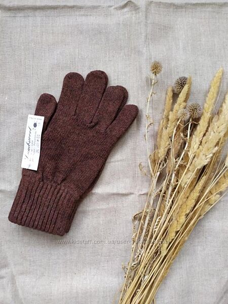 Теплые шерстяные перчатки коричневые Lambswool Италии 