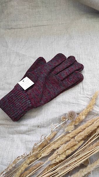 Меланжеві вовняні рукавички Італія бордово сірі / перчатки шерстяные Италия