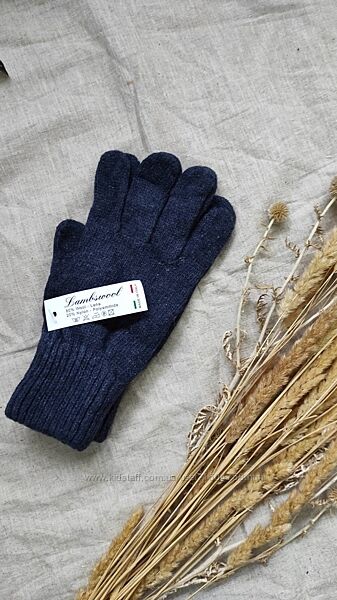 Теплі вовняні темно сині рукавички lambswool Італія 