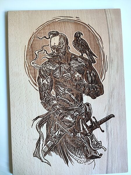 картина дерево казак воин ястреб handmade / размер 20х30см