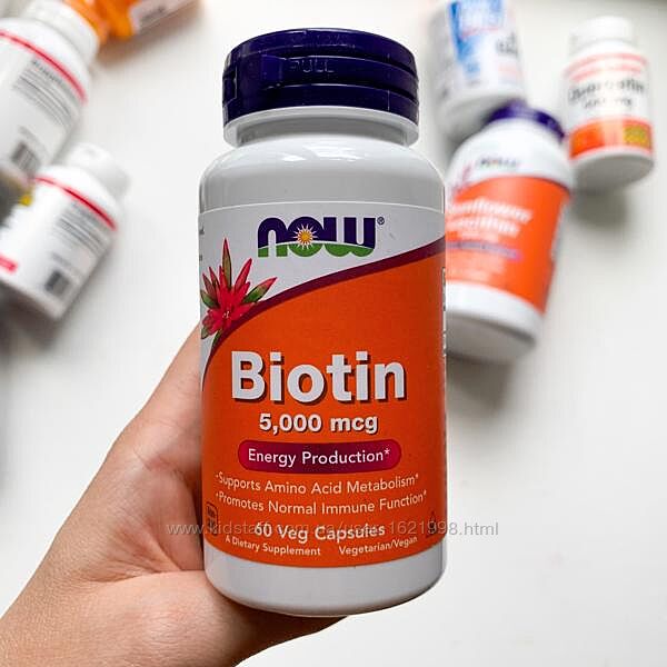 NOW Foods biotin  біотин, 5000 мкг, 60 вегетаріанських капсул