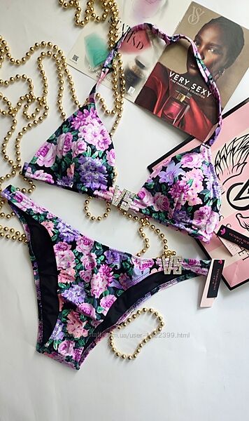 Купальник трикутники стрази Victorias secret original m s 36 38 70b 70c 75a