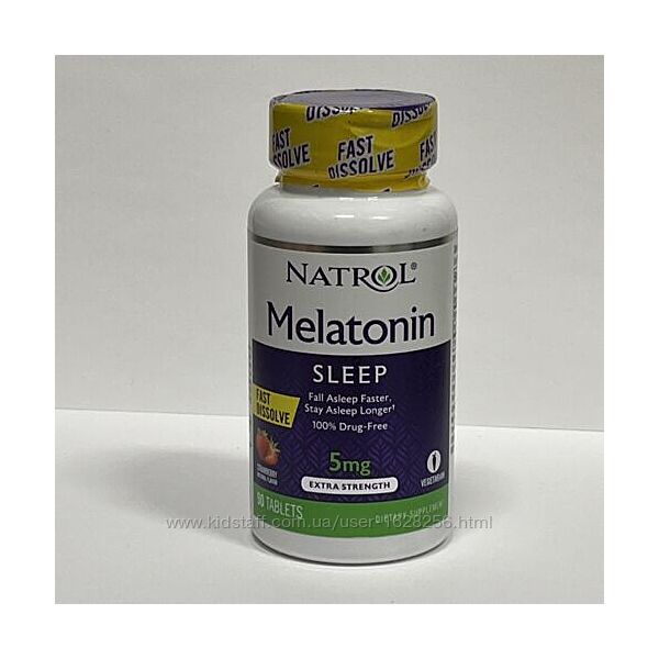 Мелатонін, снодійний засіб зі смаком полуниці 5 мг, 90 таблеток, США. 