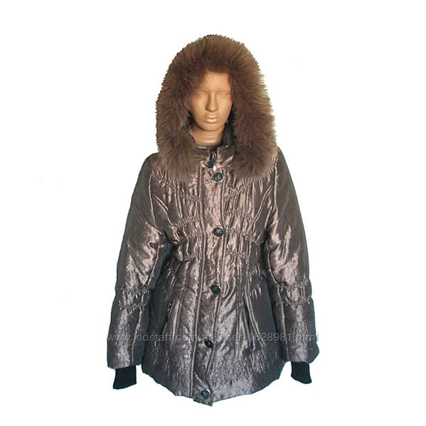 Удлиненная зимняя куртка пуховик размер s-м бронза коричнева жіноча капюшон