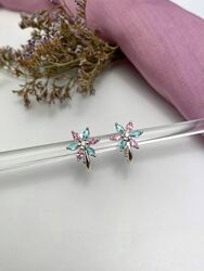 Серьги детские цветочки серебро 925