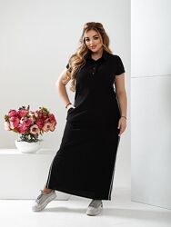 Жіноча довга сукня поло спортивного стилю чорна батал плаття поло максі