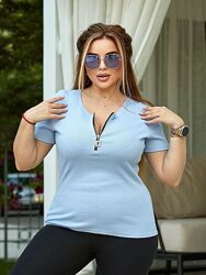 Жіноча футболка в рубчик з блискавкою батал мустанг великі розміри