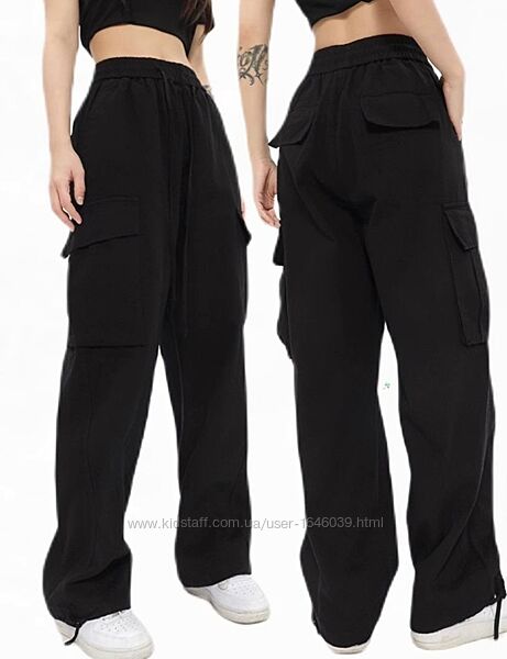Дитячі брюки карго для дівчинки підлітка чорні котонові штани бавовна котон