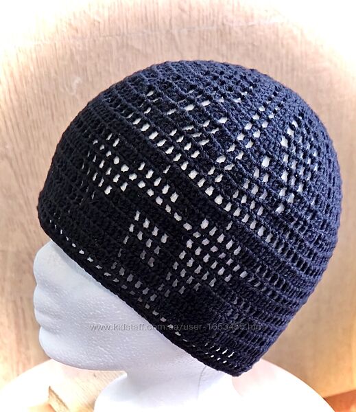 Стильная вязаная летняя шапочка - талисманка унисекс из хлопка