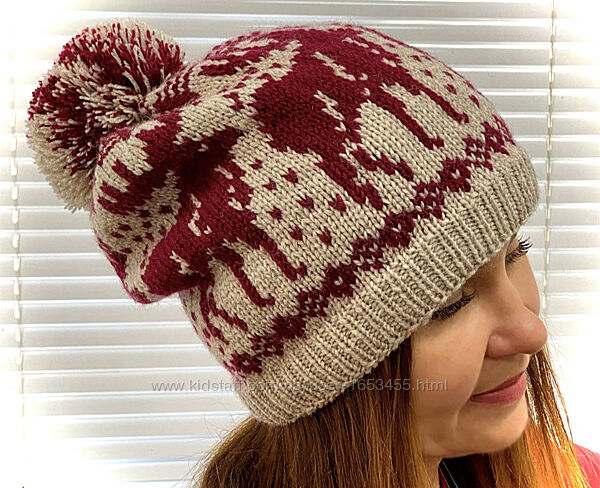Вязаная шапка с норвежским орнаментом Олени