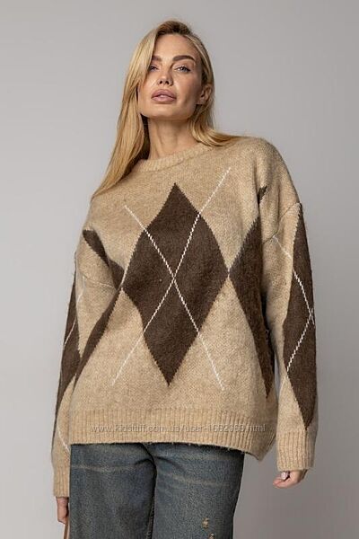 Теплий светр оверсайз з ромбами